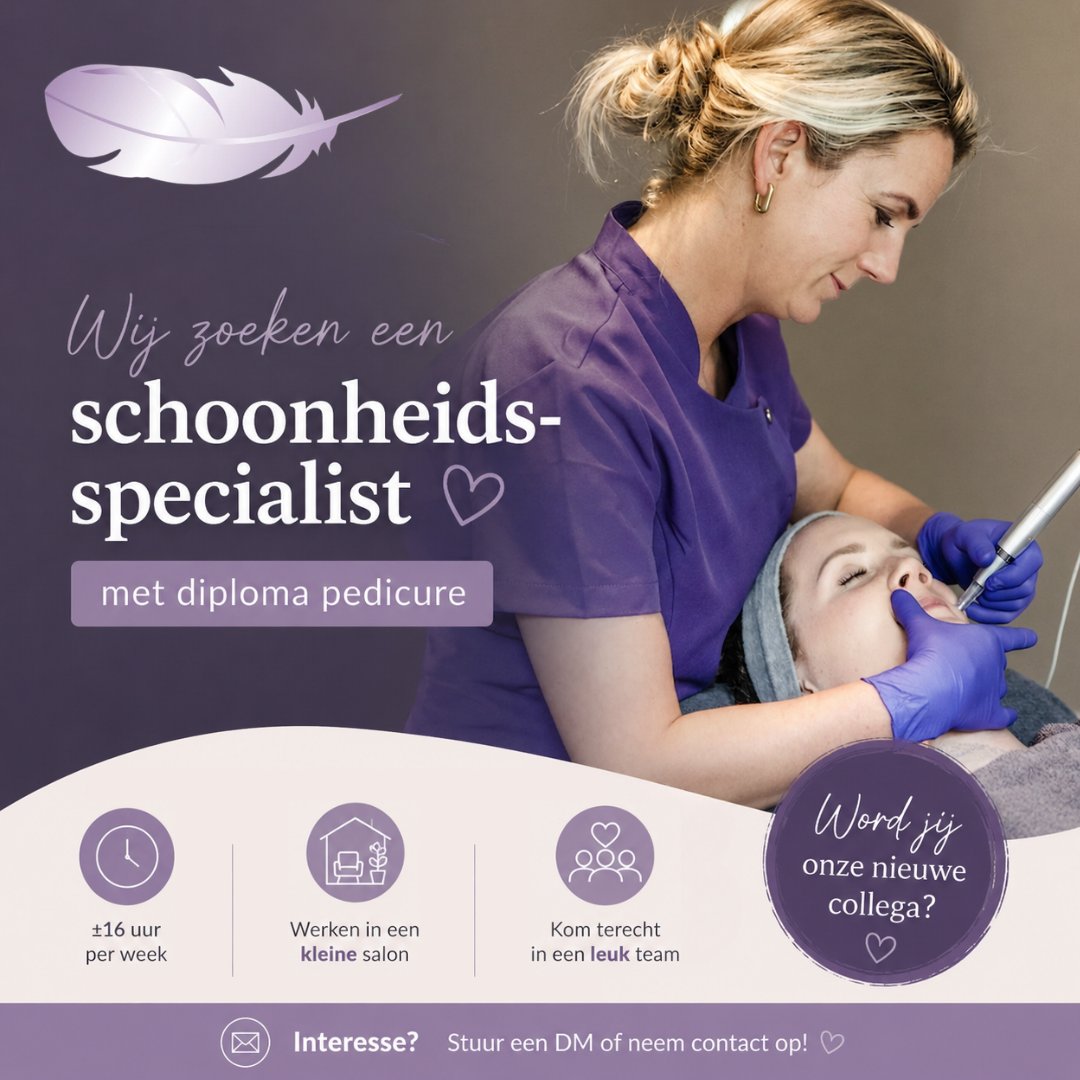 Wij zoeken een schoonheidsspecialist met diploma pedicure – ±16 uur per week